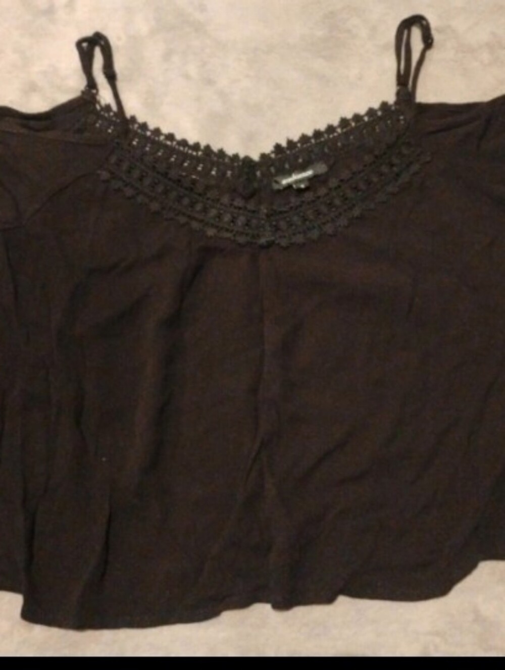 Ambiance Cold Shoulder Crochet Lace Trim Top Black Boho Flutter Sleeve - Small